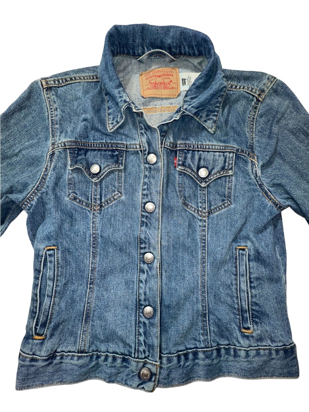 Levi’s Women’s Medium Denim Trucker Jacket Blue Jean Red Tab 100% Cotton